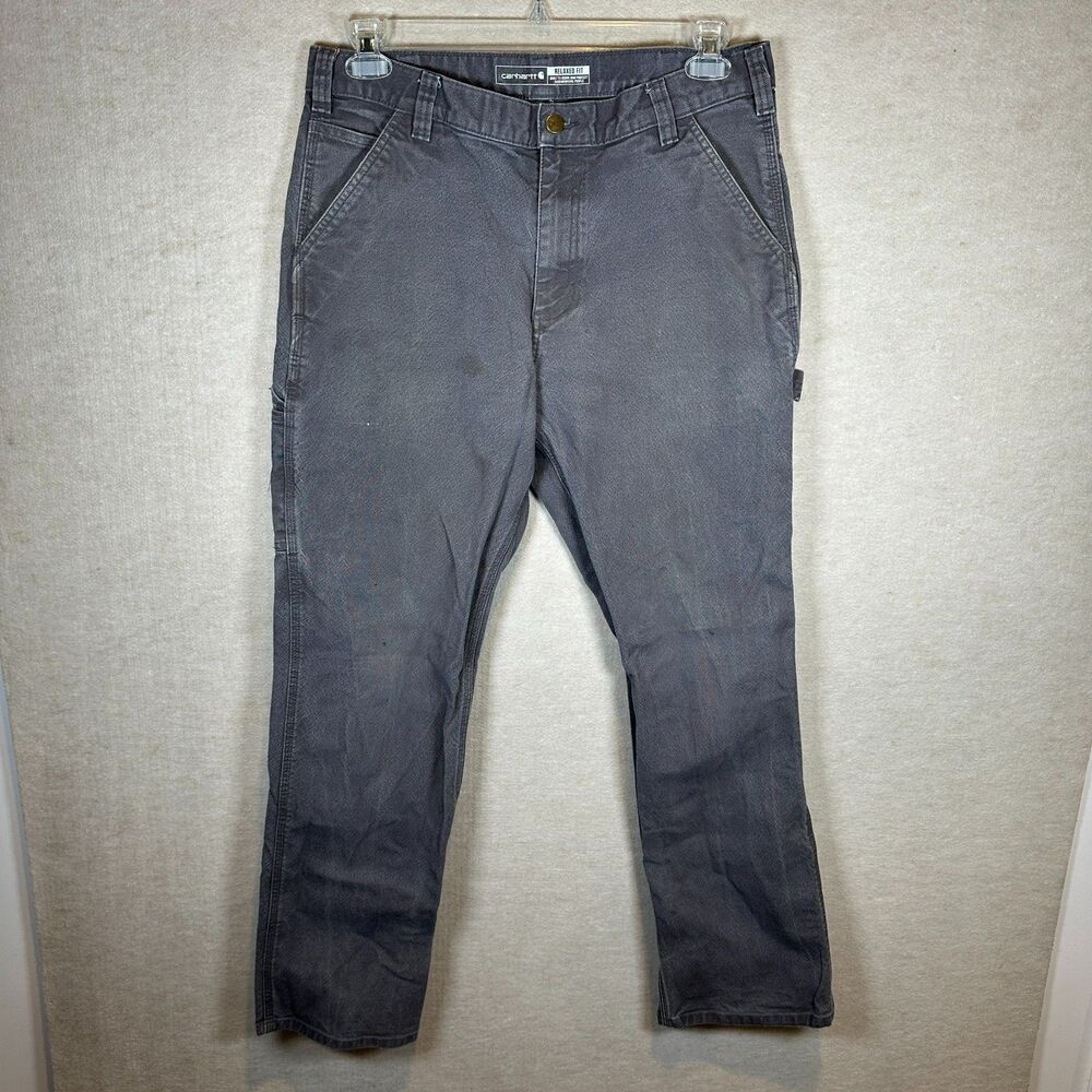 Carhartt Work Pants Mens 34x32 Gray Dark Wash Relaxed Fit Rugged Flex Utility